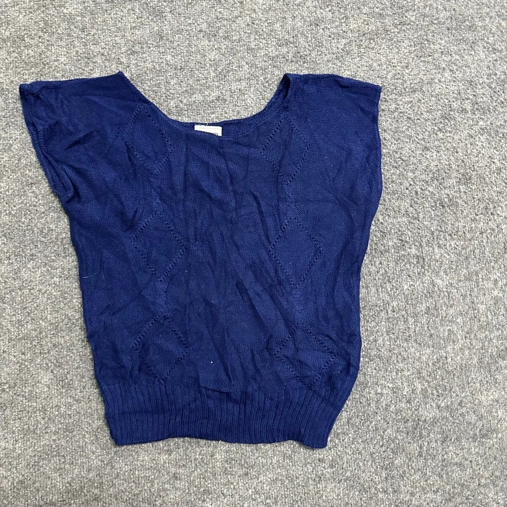 Barry & Me Sweater Vest Womens Size M Blue Diamond Pointelle Knit Made in USA